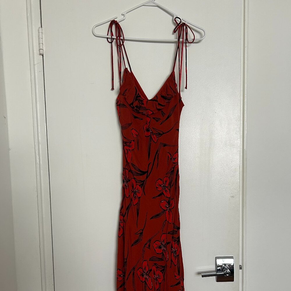 Anthropologie - Floral Printed Assymetrical Hem Midi Dress